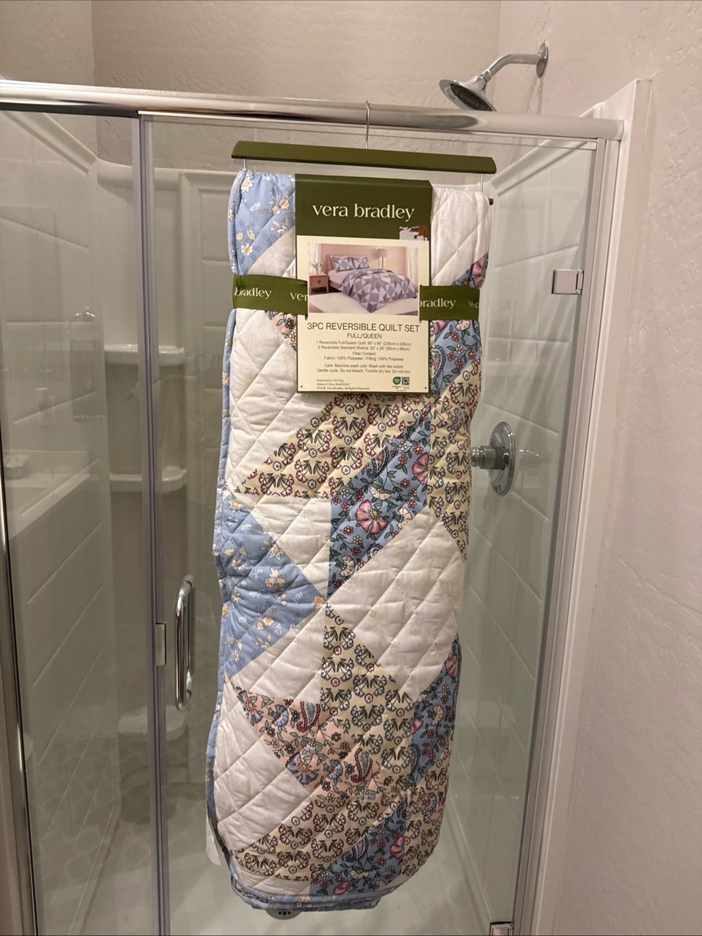 Vera Bradley Blue, White & Cream Quilted Reversible Quilt Set